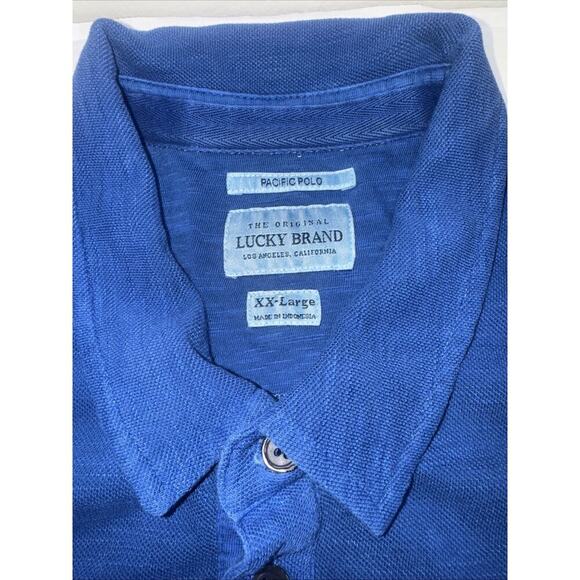Lucky Brand Mens Pullover Knit Short Sleeve Blue Cotton Polo Shirt XXL - Picture 2 of 10